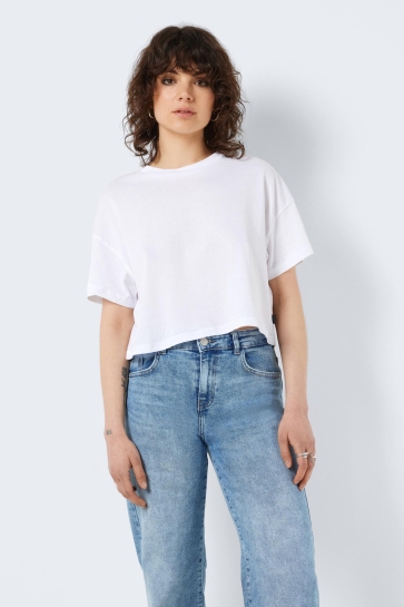 Noisy may NMALENA S/S O-NECK SEMICROP TOP FWD 27023863 Bright White