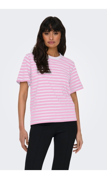 ONLLIVINA S/S STRIPE TEE JRS NOOS 15272227 BONBON/WHITE STRIPES 