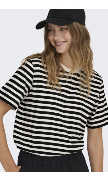 ONLLIVINA S/S STRIPE TEE JRS NOOS 15272227 Cloud Dancer/BLACK STRIPES