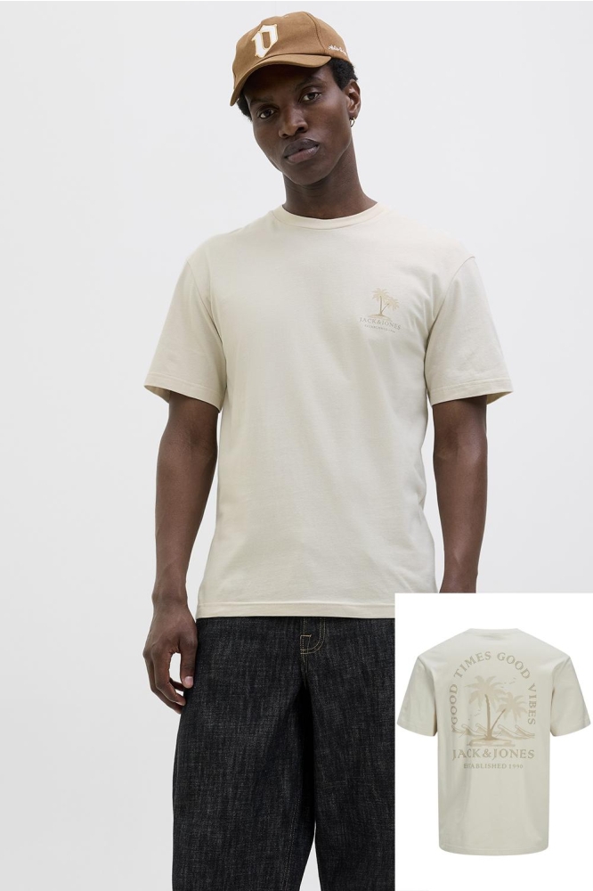 Jack & Jones beige heren t-shirt | Model vooraanzicht
