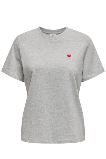 Jacqueline de Yong T-shirt JDYPISA S/S PRINT TOP JRS NOOS 15298612 LIGHT GREY MELANGE/BITTERSWEET HEART