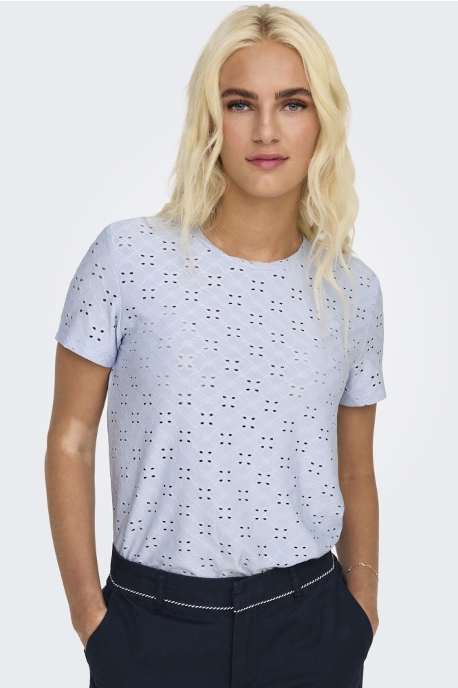 Jacqueline de Yong blauwe dames t-shirt | Model vooraanzicht