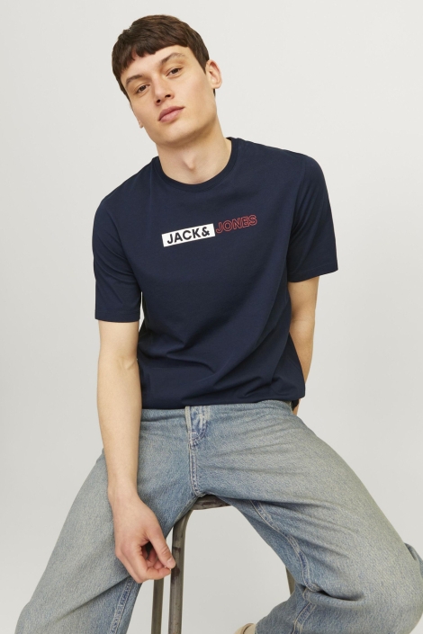 Jack & Jones blauwe heren t-shirt | Model vooraanzicht