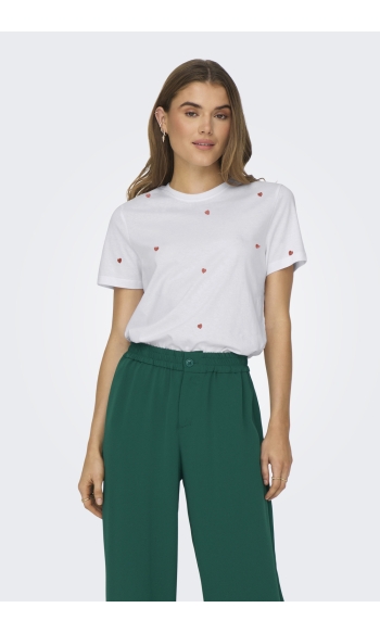 ONLKETTY LIFE S/S O-NECK TOP JRS NO 15288473 Bright White/Hearts