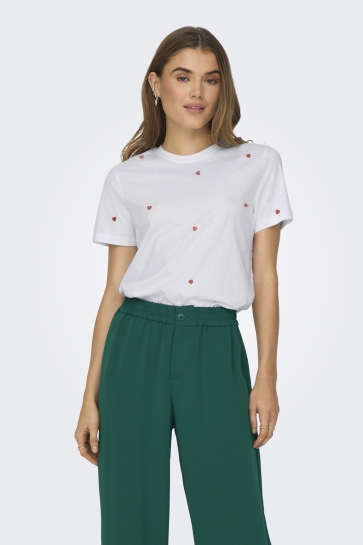 Only ONLKETTY LIFE S/S O-NECK TOP JRS NO 15288473 Bright White/Hearts
