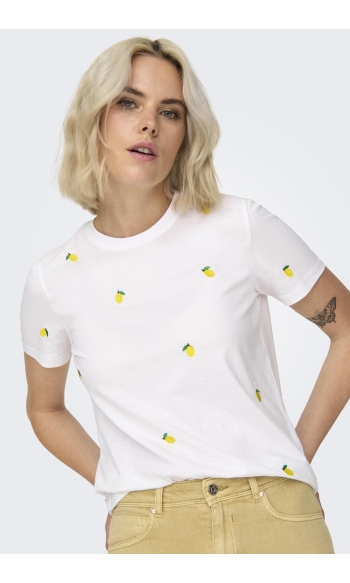 ONLKETTY LIFE S/S O-NECK TOP JRS NO 15288473 Bright White/Lemon