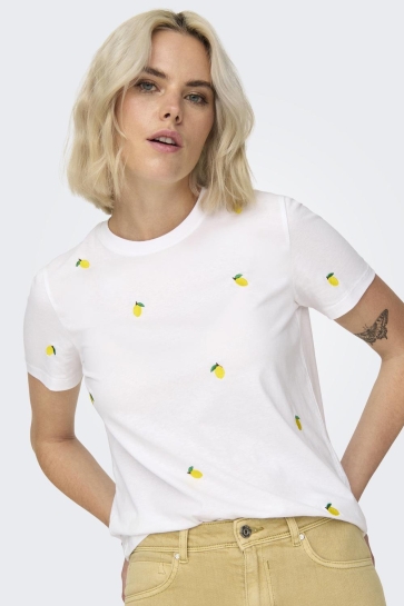 Only T-shirt ONLKETTY LIFE S/S O-NECK TOP JRS NO 15288473 Bright White/Lemon