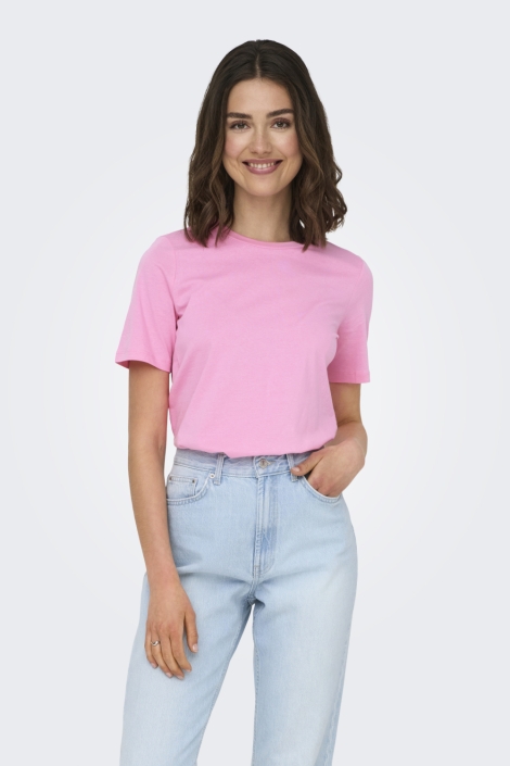 Only roze dames t-shirt | Model vooraanzicht