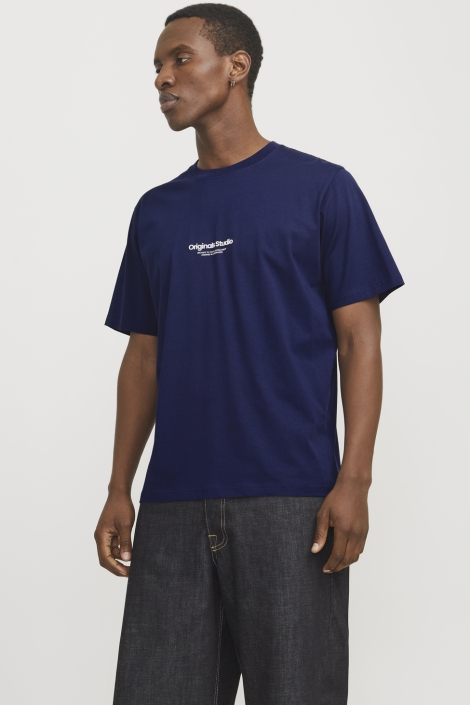 Jack & Jones blauwe heren t-shirt | Model vooraanzicht