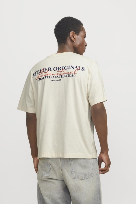 Jack & Jones beige heren t-shirt | Model achteraanzicht