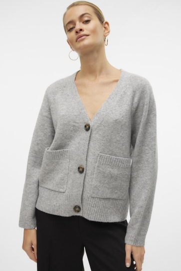 Vero Moda VMBOOM LS V-NECK BUTTON CARDIGAN GA 10320457 LIGHT GREY MELANGE