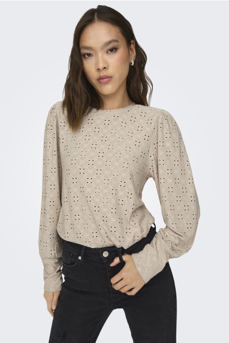 Jacqueline de Yong beige dames t-shirt | Model vooraanzicht