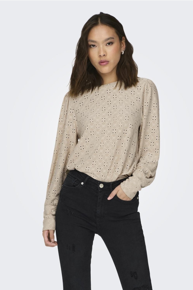 Jacqueline de Yong beige dames t-shirt | Model vooraanzicht