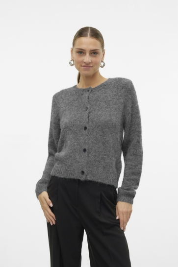 Vero Moda VMNOVAH LS O-NECK BUTTON CARDI GA N 10320496 MEDIUM GRAY MELANGE