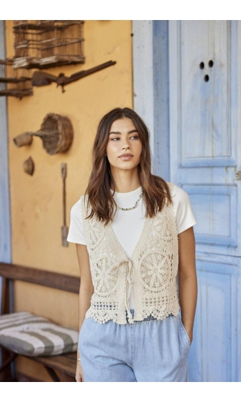 JDYVIC S/L V-NECK TIE VEST KNT 15347425 TAPIOCA