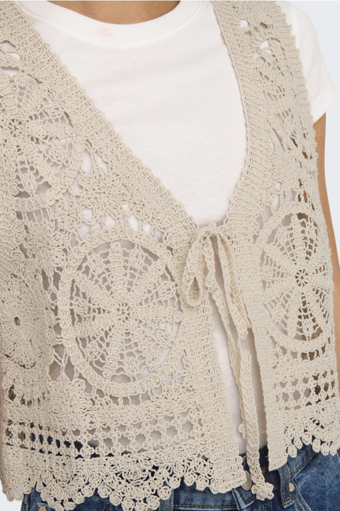 Jacqueline de Yong beige dames gilet | Close up