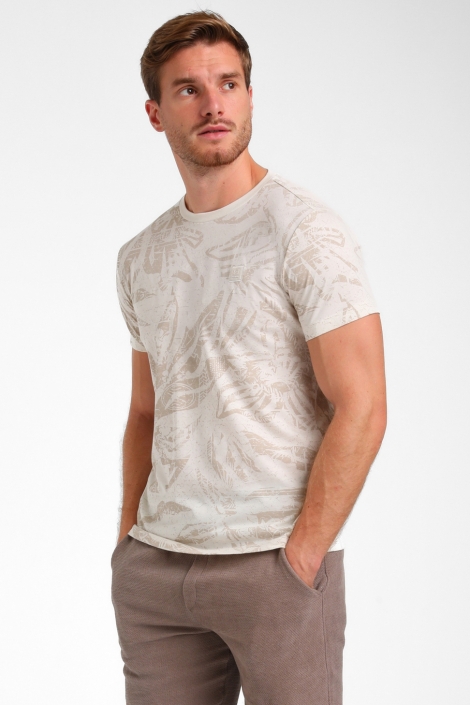 Gabbiano beige heren t-shirt | Model zijaanzicht