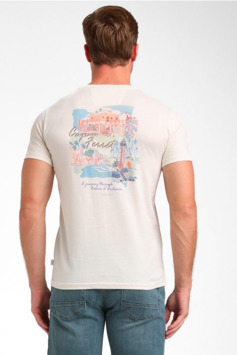 Gabbiano beige heren t-shirt | Model achteraanzicht