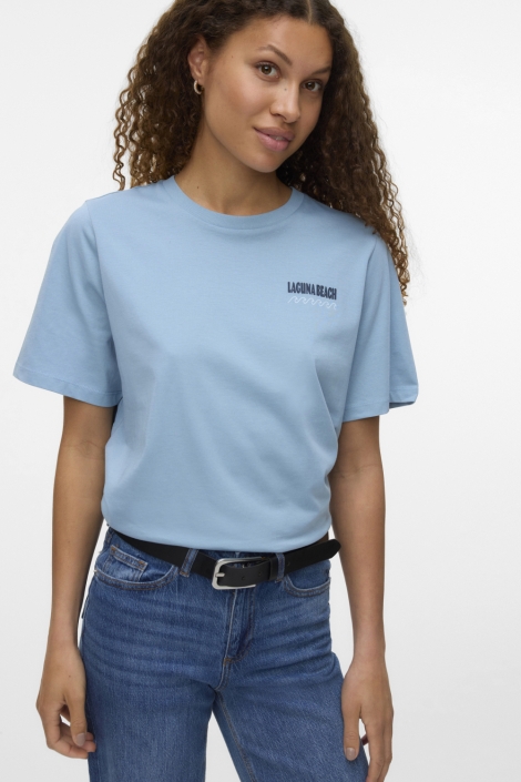 Vero Moda blauwe dames t-shirt | Model vooraanzicht