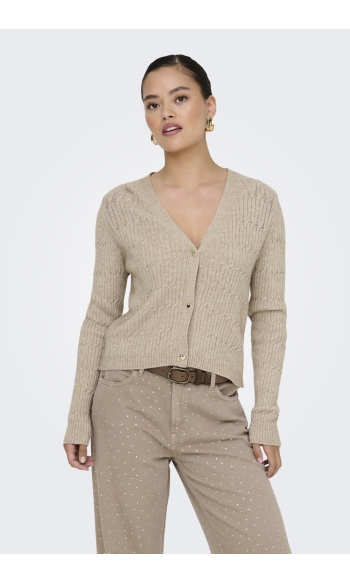 ONLKATIA LS CABLE V-NECK CARDI KNT 15310902 Mocha Meringue/W. Melange