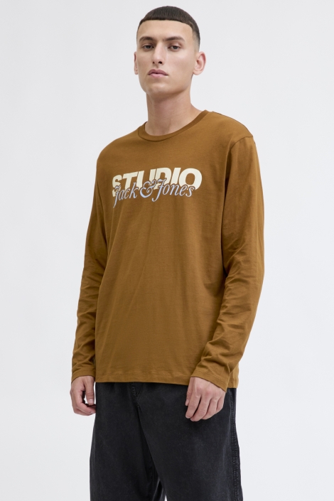 Jack & Jones camel heren t-shirt | Model vooraanzicht