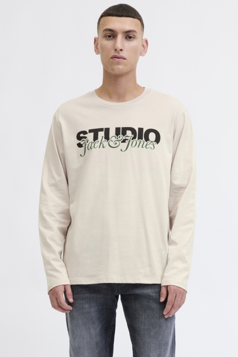 Jack & Jones beige heren t-shirt | Model vooraanzicht