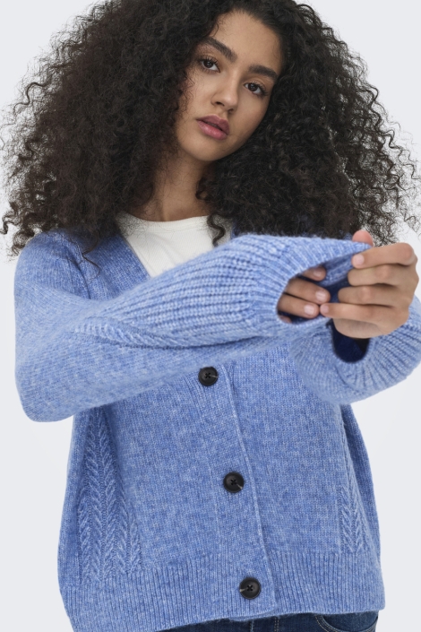 Jacqueline de Yong blauwe dames vest | Model vooraanzicht