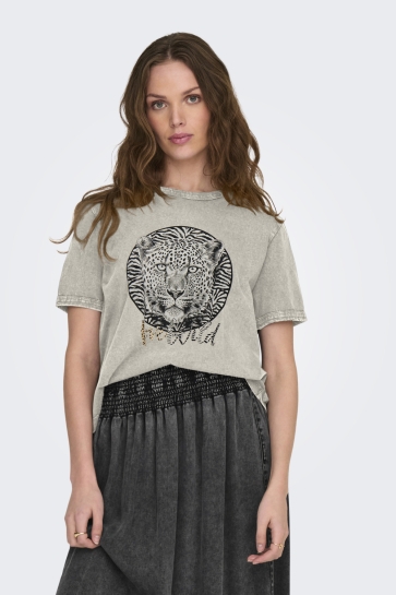 Jacqueline de Yong JDYFAROCK ELINA S/S PRINT TOP JRS 15295583 WHITECAP GRAY/LOVE WILD