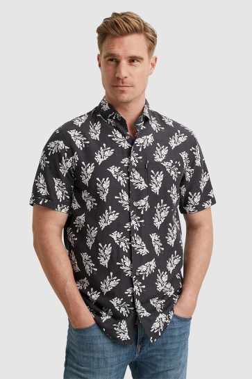 Vanguard short sleeve shirt printed tencel Zwart