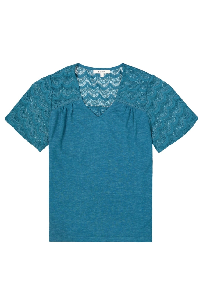 Garcia blauwe dames t-shirt | Vooraanzicht