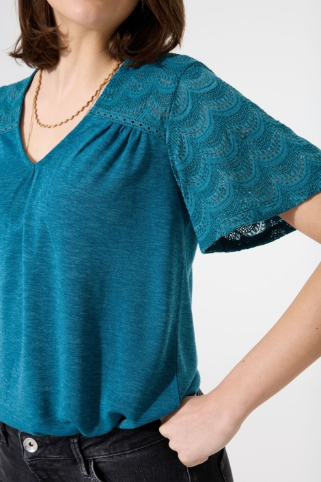 Garcia blauwe dames t-shirt | Close up