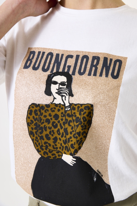Garcia ecru dames t-shirt | Close up