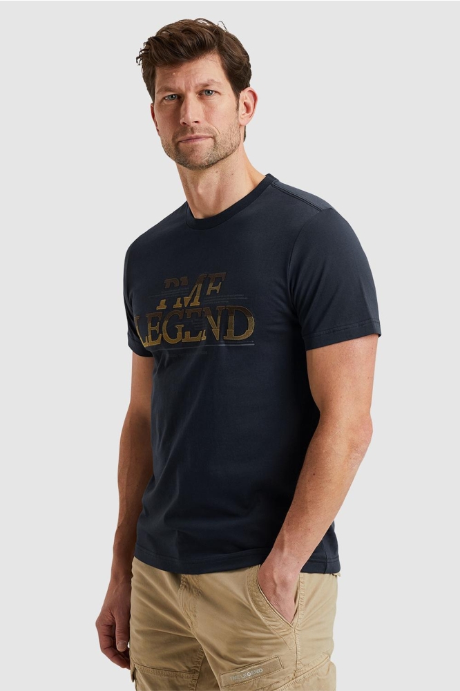 PME legend blauwe heren t-shirt | Model zijaanzicht