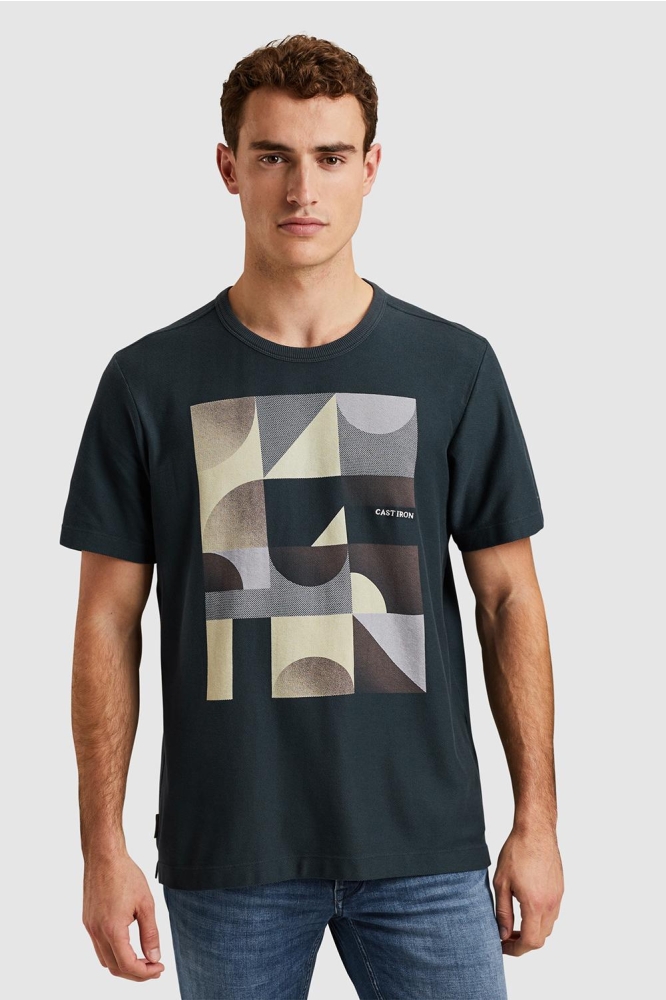 Cast Iron blauwe heren t-shirt | Model vooraanzicht