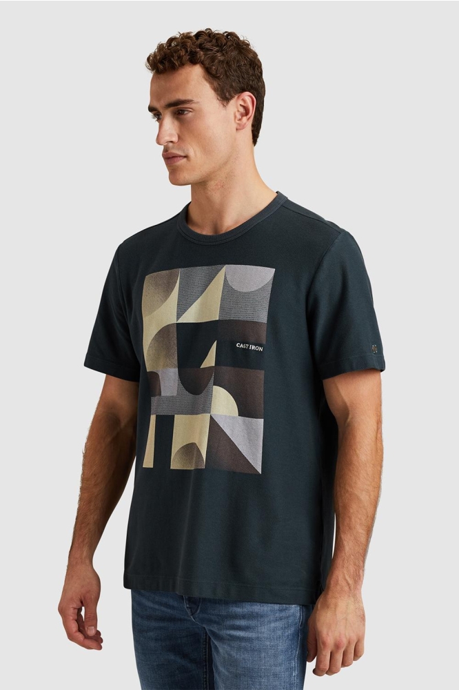 Cast Iron blauwe heren t-shirt | Model zijaanzicht