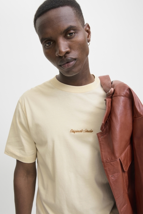 Jack & Jones beige heren t-shirt | Close up