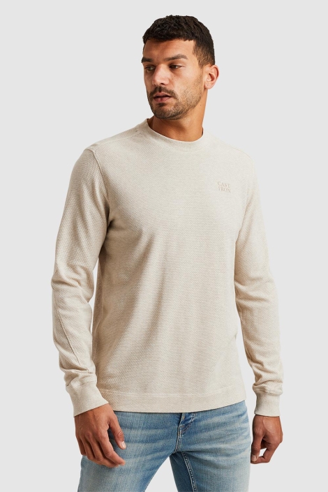 Cast Iron beige heren t-shirt | Model vooraanzicht