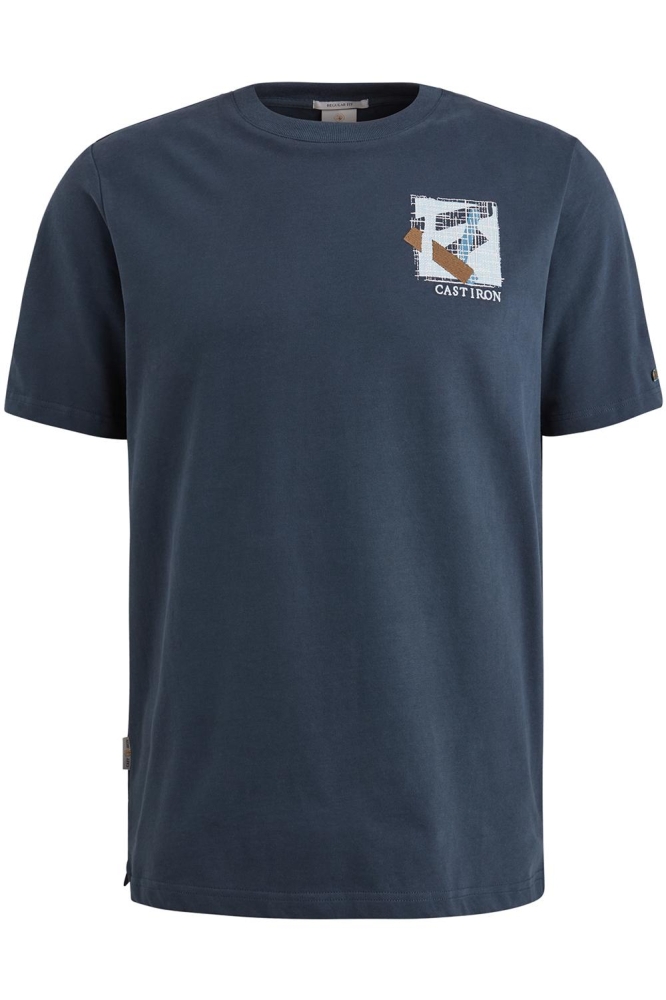 Cast Iron blauwe heren t-shirt | Vooraanzicht