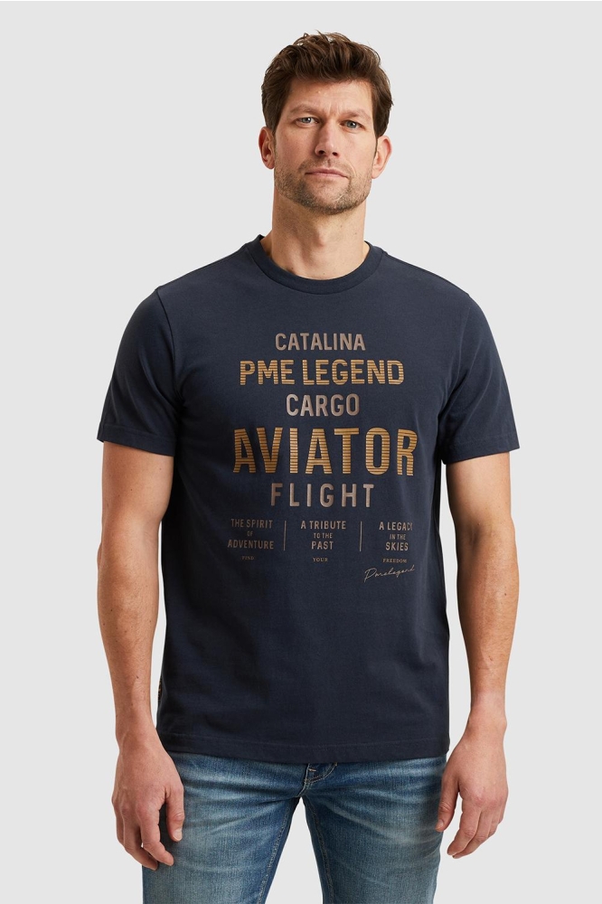 PME legend blauwe heren t-shirt | Model vooraanzicht