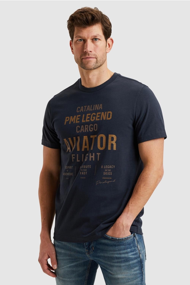 PME legend blauwe heren t-shirt | Model zijaanzicht
