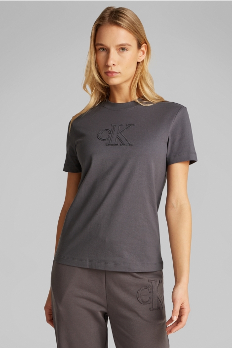Calvin Klein grijze dames t-shirt | Model vooraanzicht