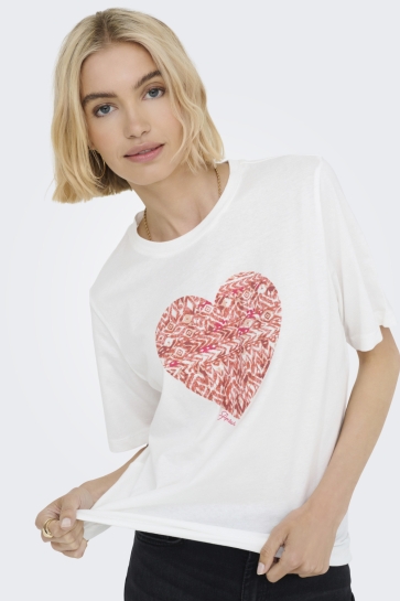 Jacqueline de Yong T-shirt JDYANEMONE S/S PRINT TOP JRS 15343644 CLOUD DANCER/HEART