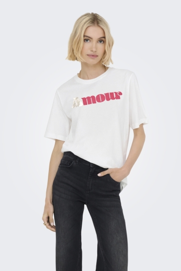 Jacqueline de Yong T-shirt JDYANEMONE S/S PRINT TOP JRS 15343644 CLOUD DANCER/AMOUR