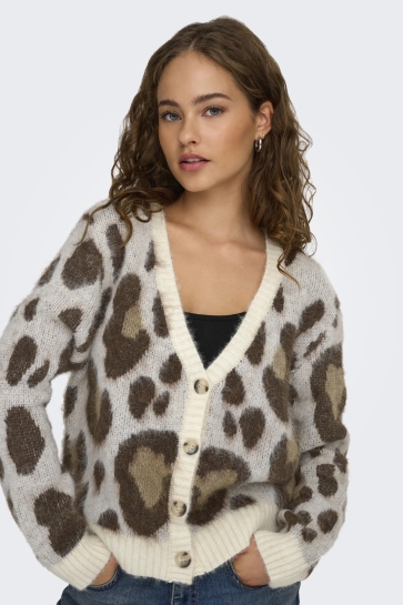 Only Vest ONLEDELIE LIFE LS JQ CARDI V-NECK K 15353090 BIRCH/CESHTNUT/COCOA CREME