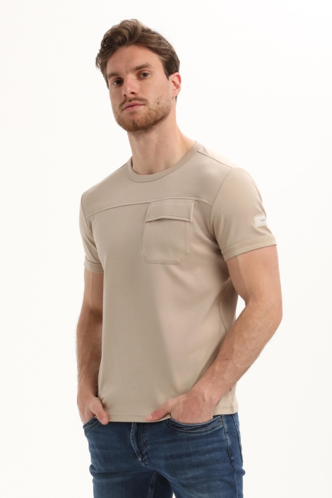 Gabbiano taupe heren t-shirt | Model zijaanzicht
