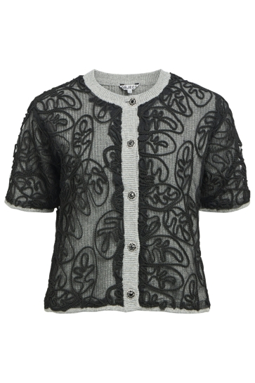 Object Vest OBJFARIBA S/S RE KNIT CARDIGAN 140 23047228 Light Grey Melange/Black Lace
