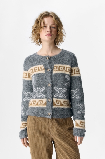 Object OBJGALIA L/S RE KNIT CARDIGAN NOOS 23047714 Medium Grey Mel/Tannin mel