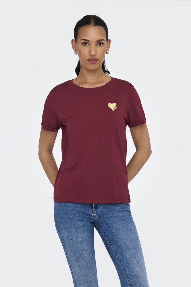 Only bordeaux dames t-shirt | Model vooraanzicht