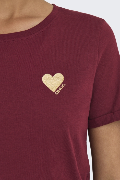 Only bordeaux dames t-shirt | Kleurstaal