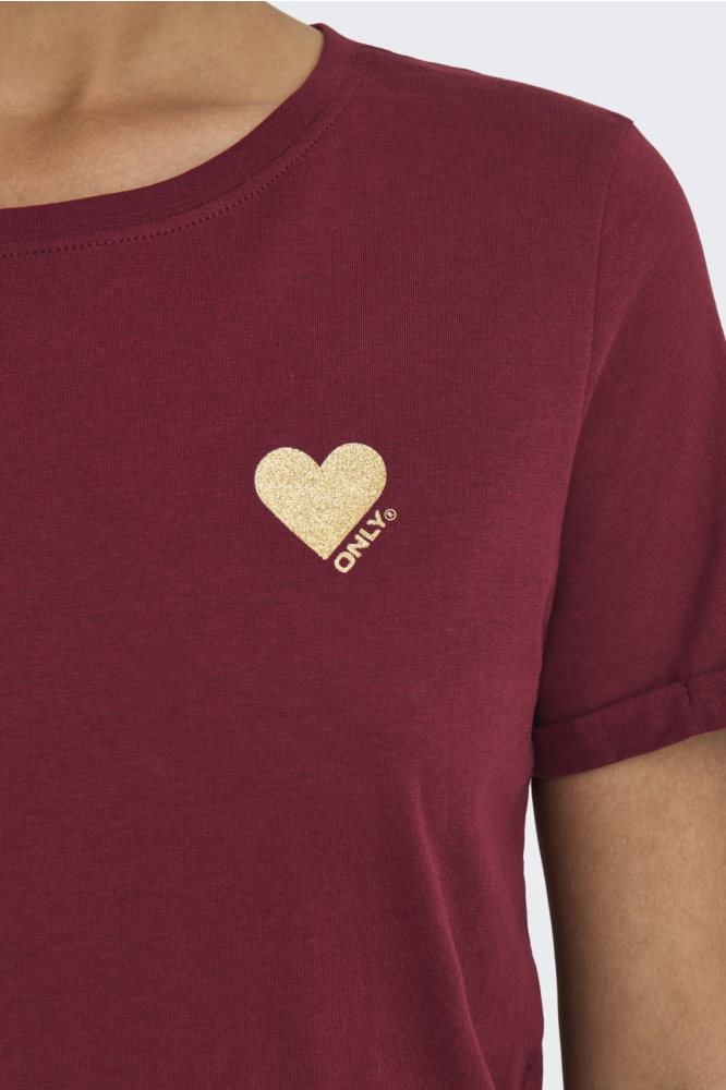 Only bordeaux dames t-shirt | Kleurstaal